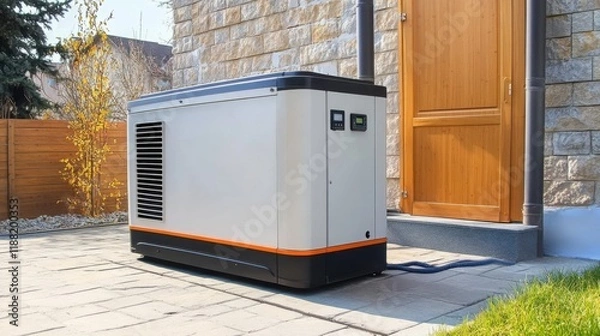 Fototapeta Big Backup Natural Gas Generator for House Building Outdoor
