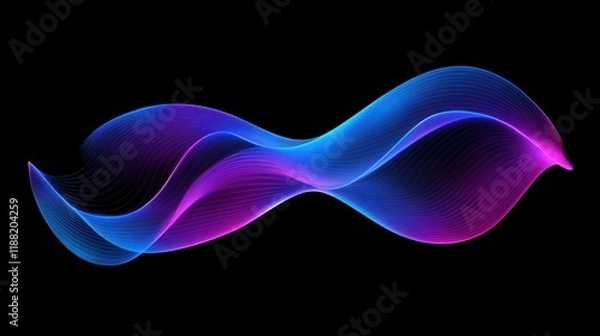 Fototapeta Abstract Neon Wave: Dynamic Blue and Purple Flowing Lines on Black Background