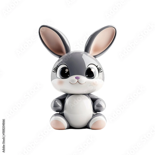 Fototapeta Adorable 3D Render of a Cute Gray Bunny Rabbit Sitting