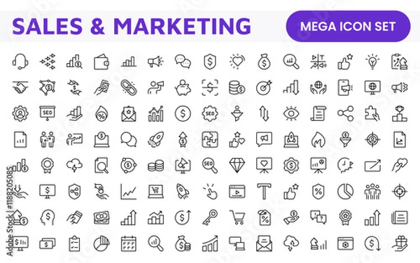Fototapeta Sales and Marketing Icon Set. A dynamic collection of icons designed to enhance branding, promotions, and customer engagement, perfect for marketing materials and business applications.