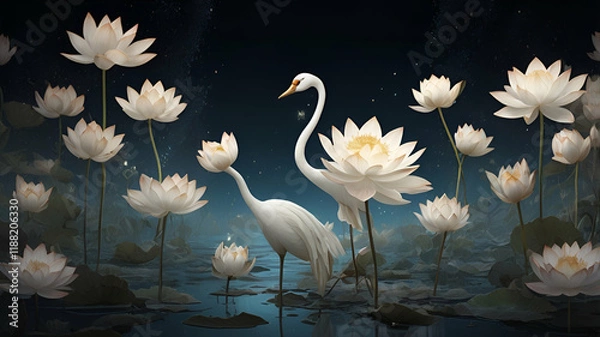 Fototapeta "Graceful Lily: A Symbol of Purity and Serenity Blooming Elegantly on Tranquil Water Surfaces"
