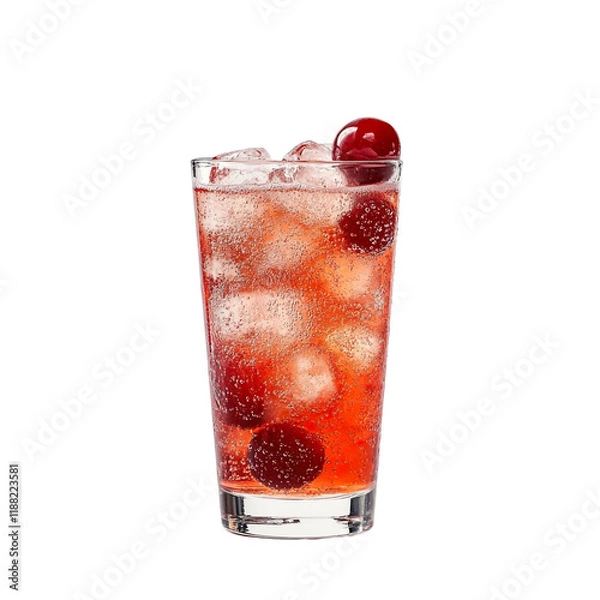 Fototapeta Extreme front view of a perfect looking Cherry Vodka Spritzer drink isolated on a white transparent background