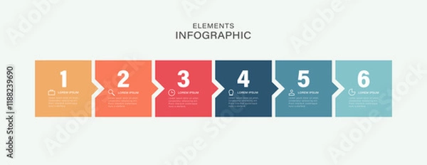 Fototapeta Business process. Timeline infographics with 6 steps, options, squares. Vector template.