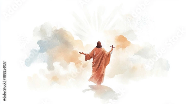 Fototapeta Spiritual journey: jesus in radiant light amidst serene clouds