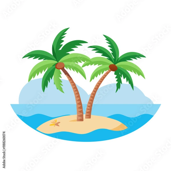 Fototapeta Tropical Island Vector with Palm Trees – Perfect for Travel and Summer Designs