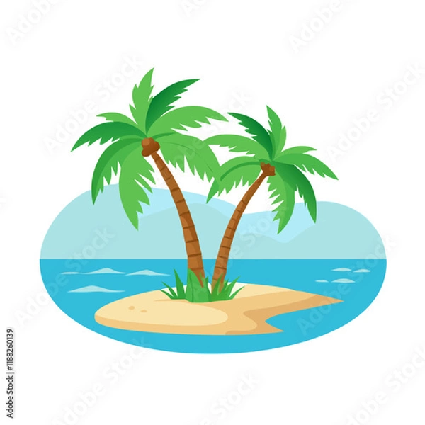 Fototapeta Palm Tree Island Illustration – High-Quality Vector for Beach-Themed Graphics