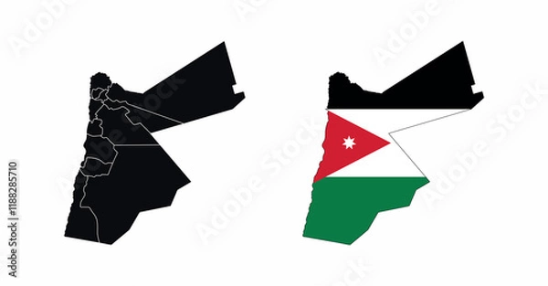 Fototapeta Jordan Map vector icon. Map of Jordan in Flag colors.