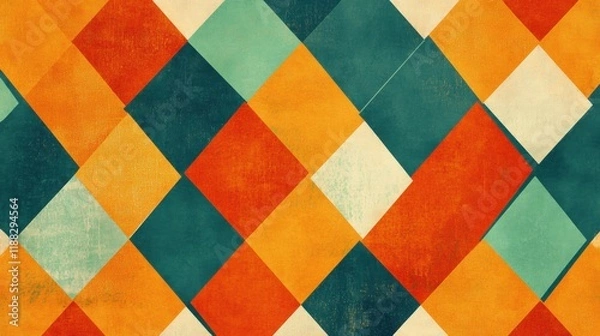 Fototapeta Abstract Geometric Pattern Vintage Diamond Shapes Retro Color Palette Textured Background Design