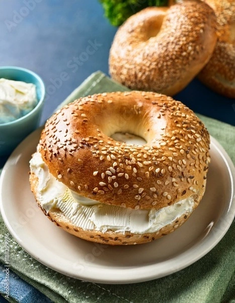 Obraz Sesame bagels with cream cheese