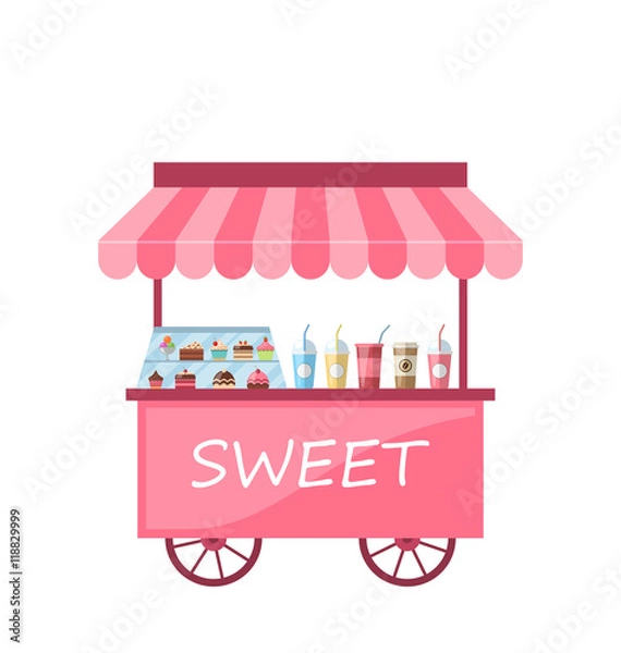 Fototapeta Icon of Kiosk with Cakes, Milkshakes