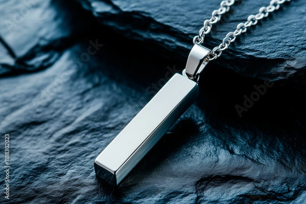 Obraz Silver Bar Pendant Necklace on Slate Background