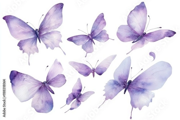 Fototapeta Watercolor Lavender Butterflies Collection.