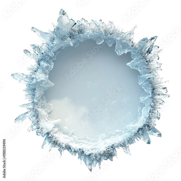Obraz Isolated Frozen Ice Hole with Crystals on Transparent Background