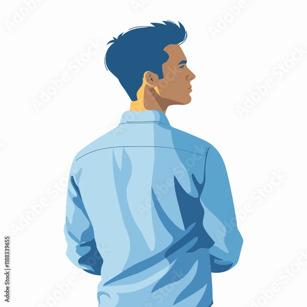 Fototapeta Vector illustration of a young man in a blue hoodie on a white background