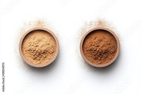 Fototapeta Exploring natural spices ground turmeric and cinnamon powder culinary context kitchen environment close-up view