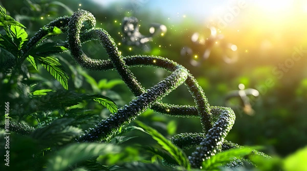 Fototapeta Biotechnology background with elements such as DNA strands, microscopes and molecular structures. Symbolizing the growth and success of technology.
