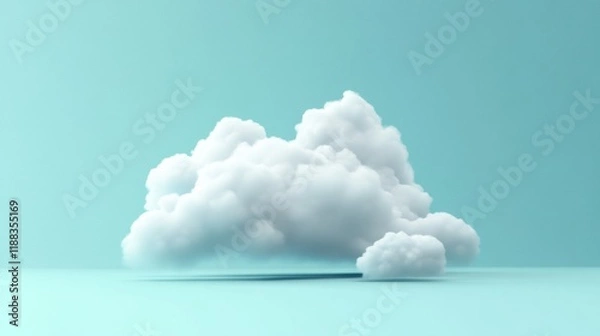 Fototapeta Fluffy white cloud illustration, soft pale blue backdrop, serene and airy atmosphere, ideal for calming designs and backgrounds