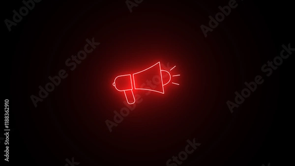 Fototapeta Glowing neon line Megaphone icon isolated on black background. Speaker sign.