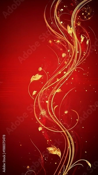 Fototapeta Stunning Gold Floral Pattern on a Red Background