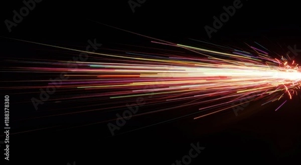 Fototapeta Spark Trajectory: A captivating visual of a spark trajectory, illuminating the darkness with a vibrant burst of energy, motion and color. 