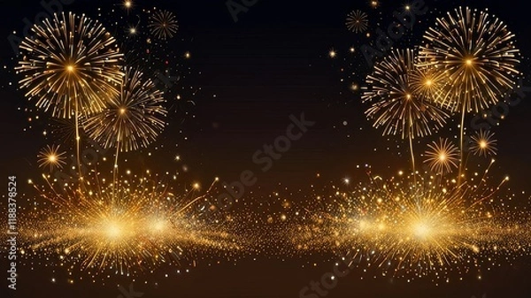 Obraz Firework border background, gold fireworks frame with stars and sparkles, firework banner