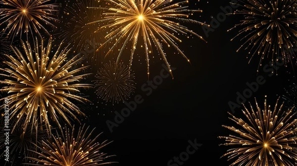 Obraz Firework border background, gold fireworks frame with stars and sparkles, firework banner