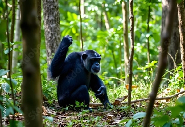 Fototapeta A view of a Chimpanzee in the trees