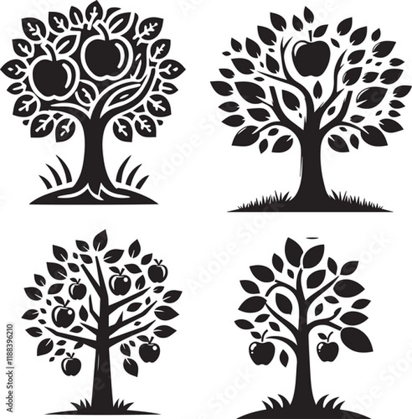 Fototapeta Silhouette of Apple Tree  isolated with white background