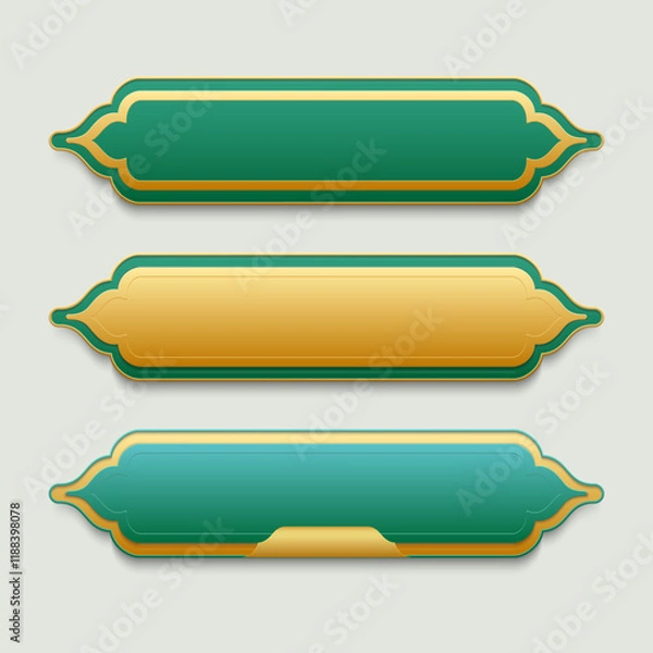 Obraz Gold and green horizontal islamic banner design; header set for web elements, ramadan banner vector illustration