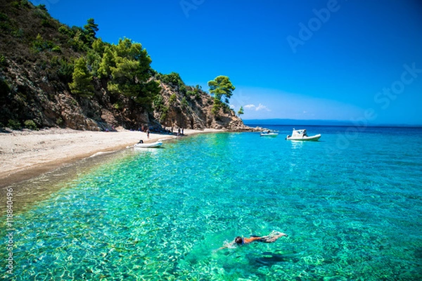 Fototapeta Beautiful Robinson beach on the east coast of Sithonia, Halkidik