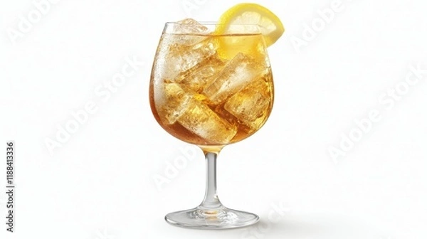 Obraz Refreshing Ice-Cold Beverage with Lemon Slice on a Bright Background