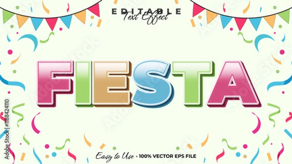 Fototapeta Fiesta editable text style effect, celebration 3D text style theme.