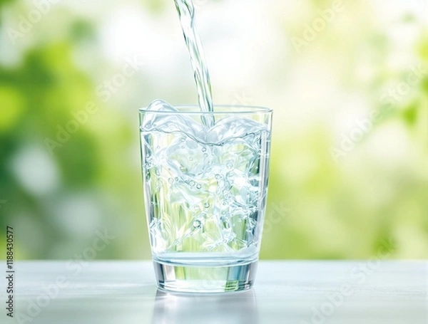 Fototapeta Minimalistic glass of water with blurred background and text space