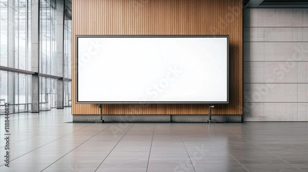 Fototapeta Clean Empty Billboard at Modern Convention Center Space Ready for Advertising or Promotion in a Bright and Minimalist Indoor Environment