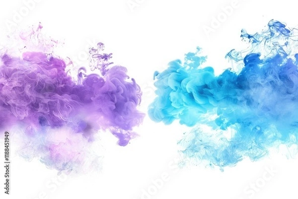Fototapeta Set of Blue, Aqua, and Violet Colored Smoke Explosions Isolated on White Background