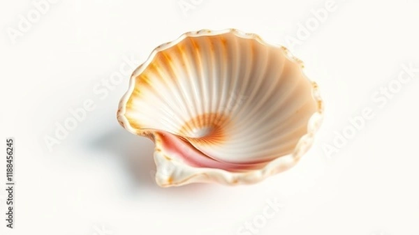 Fototapeta Open Scallop Shell Closeup - Pecten Maximus, Edible Seashell, White Background
