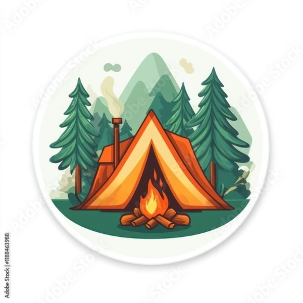 Fototapeta Campsite Illustration Featuring Tent Fire And Mountains