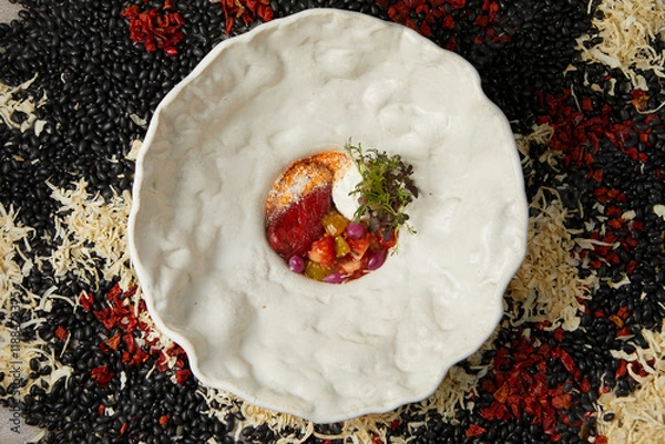 Obraz Pickled vegetable salad with sauce and herbs