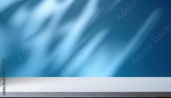 Obraz Serene Blue Background with White Tabletop: Perfect for Product Displays or Mockups