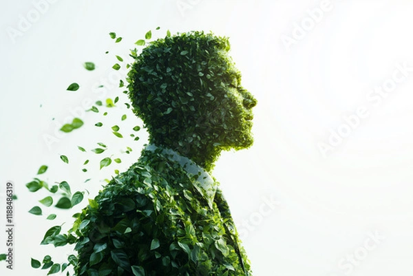 Fototapeta Double exposure of businessman take deep breath and thinking of environmental business. ESG and world environment sustainability.