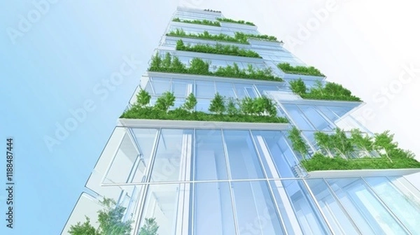 Fototapeta contemporary city structures, vertical greening solutions, sustainable urban spaces, sustainable development projects, green building design, urban environmental solutions, eco-friendly building pract
