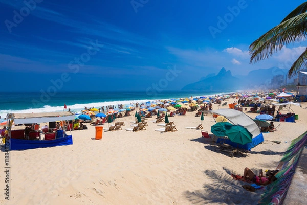 Fototapeta Ipanema and Leblon beach and mountain Dois Irmao (Two Brother) in Rio de Janeiro, Brazil
