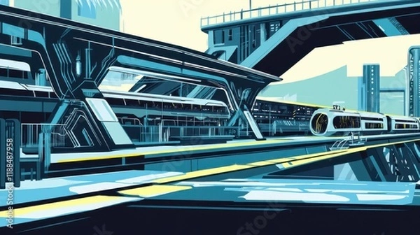 Fototapeta architectural design elements, city transportation infrastructure, innovative architectural solutions, futuristic train architecture, urban transportation system, cityscape transportation network