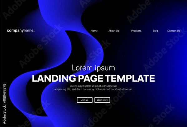 Fototapeta Abstract modern technology Landing page template, flowing line digital technology, smooth particle wave, big data techno design concept background wallpaper, Annual reports, flyer, poster, cover. EPS