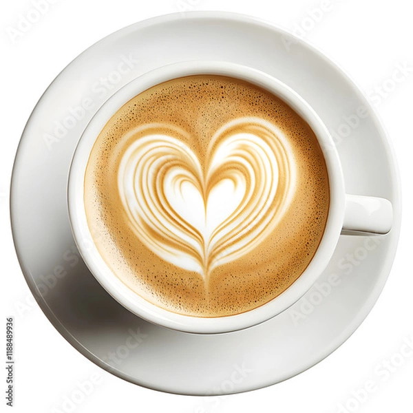 Fototapeta Heart shaped Latte Art Swirl in Coffee Cup on Tabletop