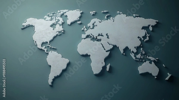 Fototapeta World Map: A simple yet powerful representation of our interconnected world, a 3D world map against a calming blue background. Perfect for representing global concepts and themes. 