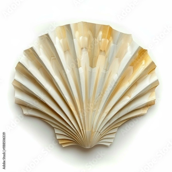 Fototapeta Light wooden scallop shell carving isolated on white background, representing maritime decoration