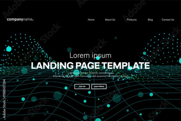 Fototapeta Abstract modern technology Landing page template, flowing line digital technology, smooth particle wave, big data techno design concept background wallpaper, Annual reports, flyer, poster, cover. EPS