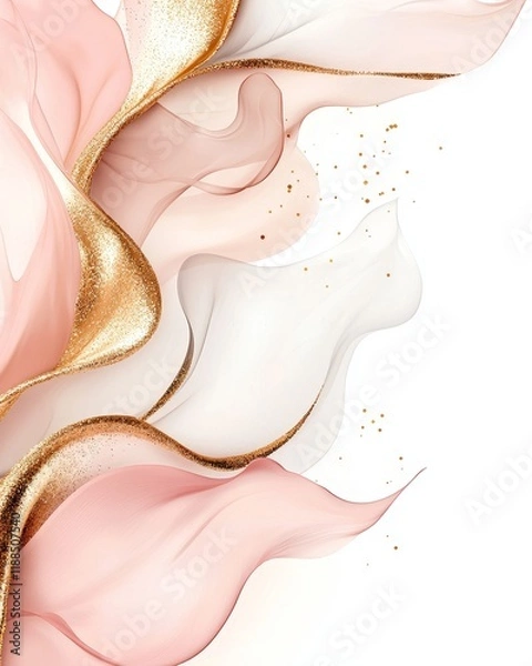Fototapeta Abstract Pink Gold and White Fluid Art Elegant Swirls and Glittering Texture Design