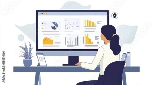 Obraz A businesswoman giving a virtual presentation to investors about her company's growth strategy using digital slides illustrations